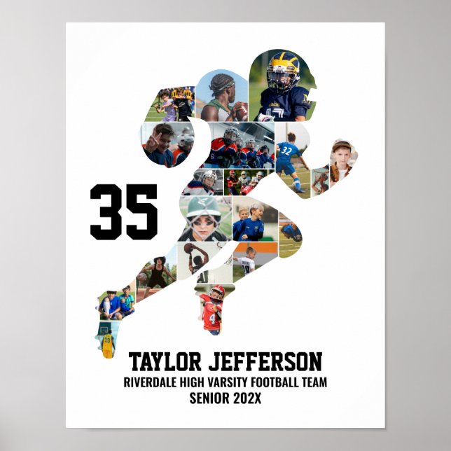 Football Player Photo Collage Custom Senior Gift Poster (Front)
