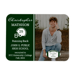 Football Player Photo Green   White Graduation Magnet