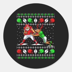 Football Player Reindeer Ugly Christmas Pajama Fun Classic Round Sticker