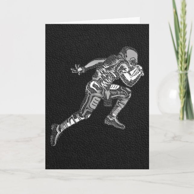 Football Player Running Quarterback Black Silver Card (Front)