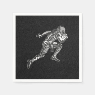 Football Player Running Quarterback Black Silver Napkin