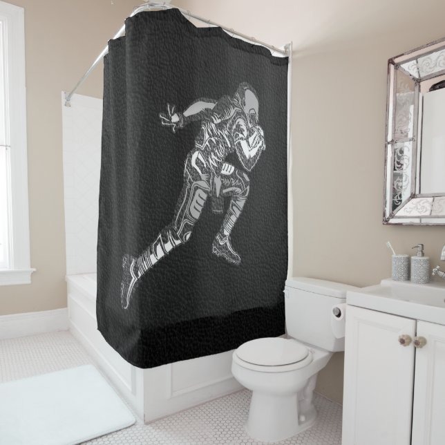Football Player Running Quarterback Black Silver Shower Curtain (In Situ)