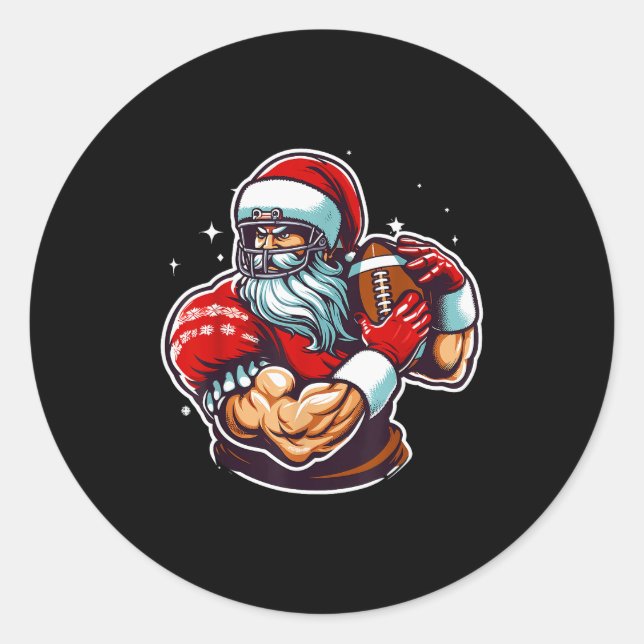 Football Player Santa Christmas Pajama Funny X-mas Classic Round Sticker (Front)