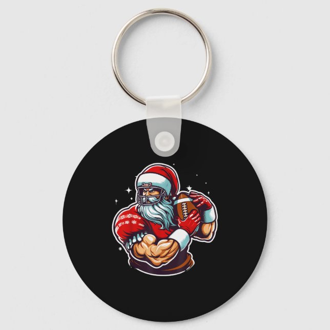Football Player Santa Christmas Pajama Funny X-mas Key Ring (Front)