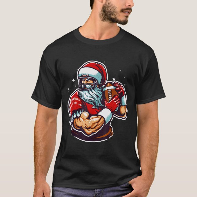 Football Player Santa Christmas Pajama Funny X-mas T-Shirt (Front)