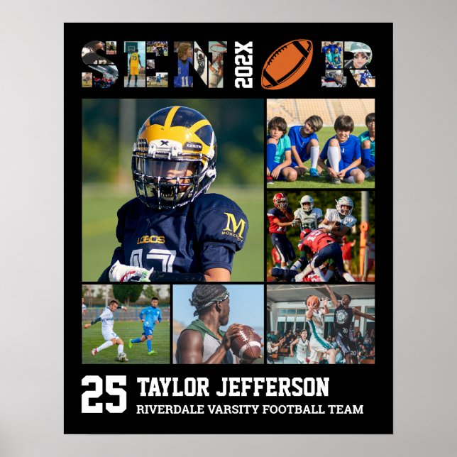 Football Player Senior Night Sports Photo Collage Poster (Front)