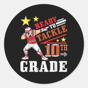 Football Player Student Dabbing Ready To Tackle 10 Classic Round Sticker