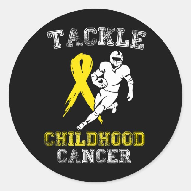 Football Player Tackle Childhood Cancer Awareness  Classic Round Sticker (Front)