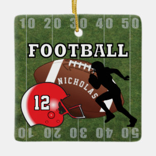 Football Player Touchdown - Red Ceramic Ornament