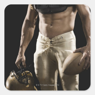 Football player with protective gear, football, square sticker
