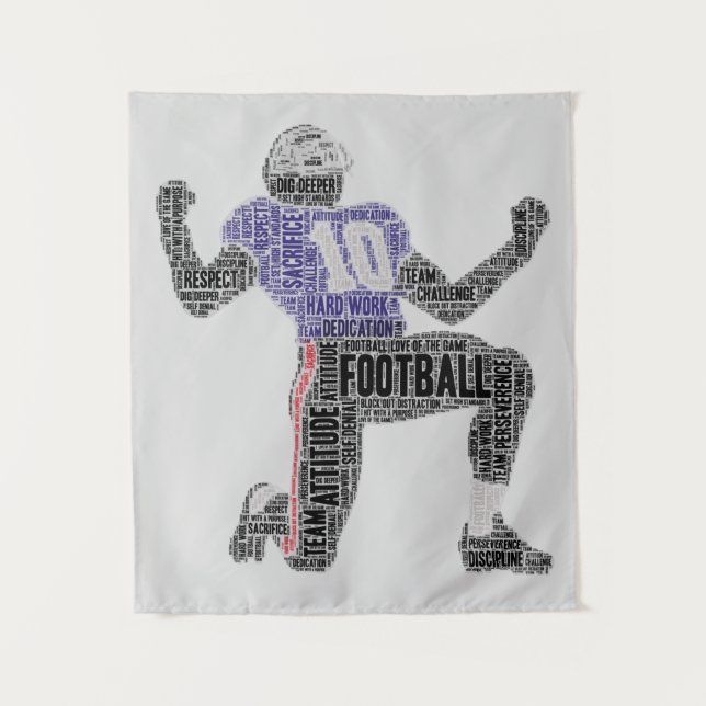 Football Player Word Art Dedication Inspiration Tapestry (Front)