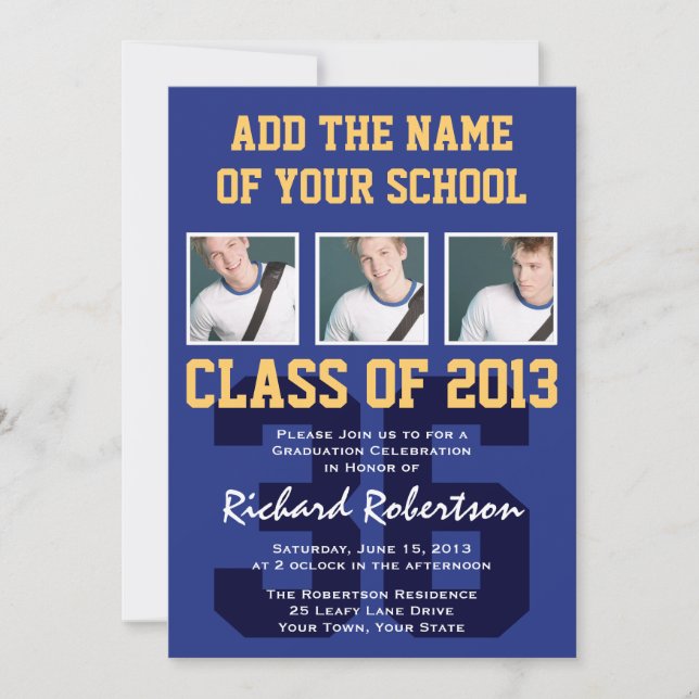 Football Player's Sports Graduation Uniform Number Invitation (Front)