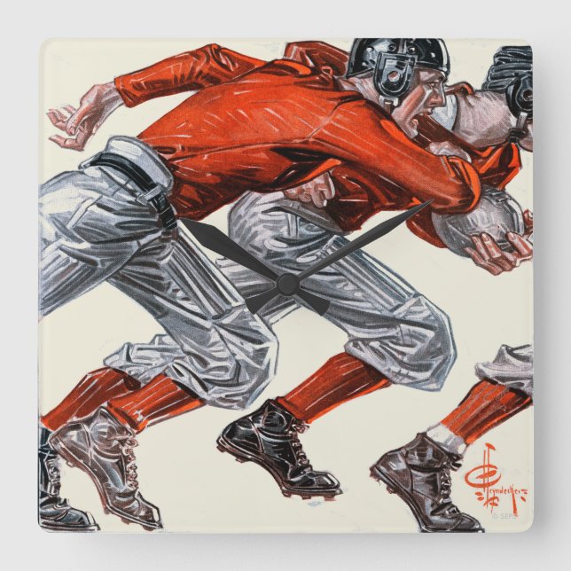 Football Players Square Wall Clock (Front)