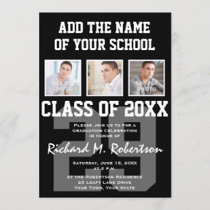 Football Player's Team Number Athlete's Graduation Invitation