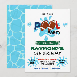 Football Pool Party Birthday  Invitation