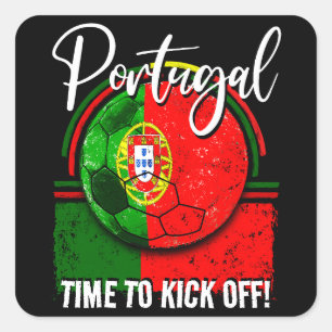 Football Portugal Flag Euro, Distressed Flag Square Sticker