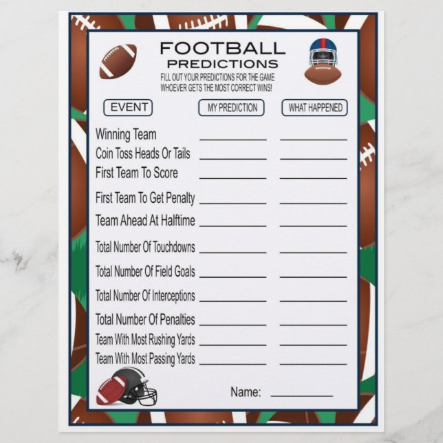 Football Predictions Football Party Game For Kids Custom Letterhead (Front)