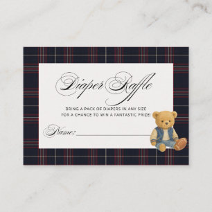 Football Preppy Bear Baby Shower Diaper Raffle Enclosure Card