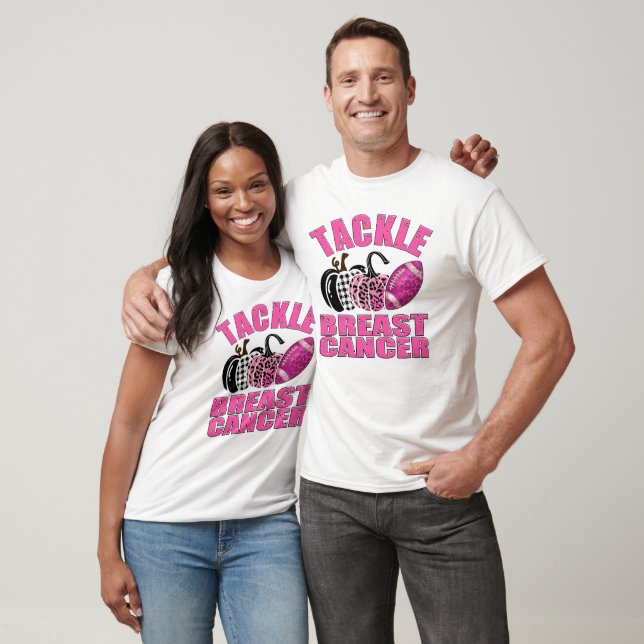 Football Pumpkin Tackle Pink Ribbon Breast Cancer  T-Shirt (Unisex)