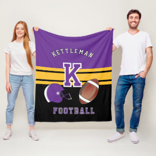 Football 🏈 Purple and Gold Yellow Sport Letter Fleece Blanket