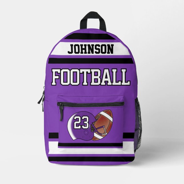 Football Purple - Editable  Printed Backpack (Front)