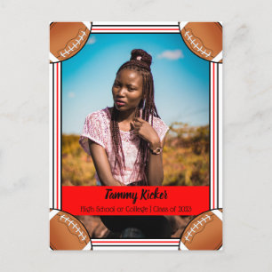 Football Red & Black Graduation Announcement Postcard