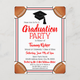 Football Red & Black Graduation Party Invitation Postcard