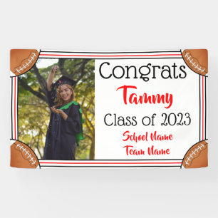 Football Red & Black One Photo Graduation Banner
