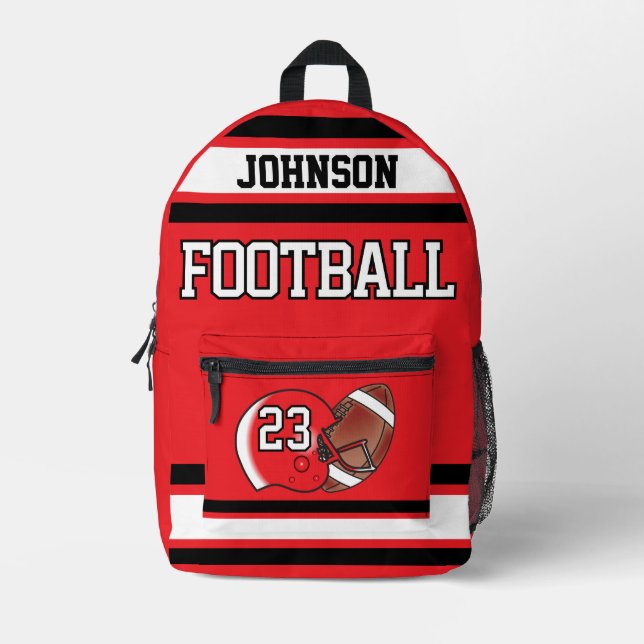 Football Red - Editable  Printed Backpack (Front)
