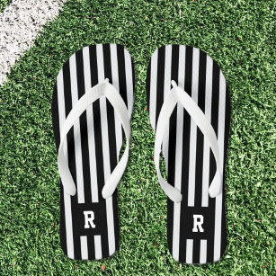 Football Referee Black White Striped Flip Flops