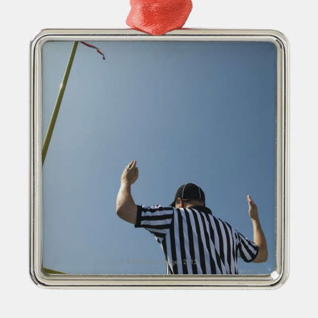 Football referee calling field goal metal tree decoration (Front)