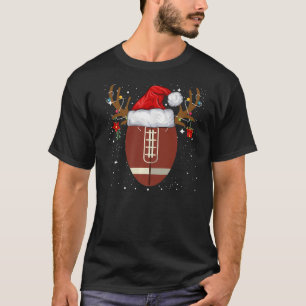 Football Reindeer Santa Hat Christmas Holiday T-Shirt