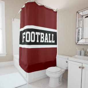 FOOTBALL Retro Deep Red Black White Sporty Stripes Shower Curtain