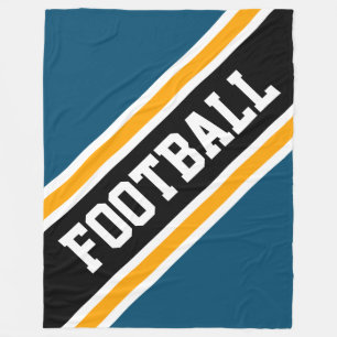 FOOTBALL Retro Teal Diagonal Black Yellow Stripes Fleece Blanket