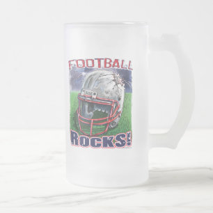 Football Rocks Busted Helmet by Mudge Studios Frosted Glass Beer Mug