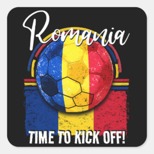 Football Romania Flag, Retro Blue Yellow Red Flag Square Sticker
