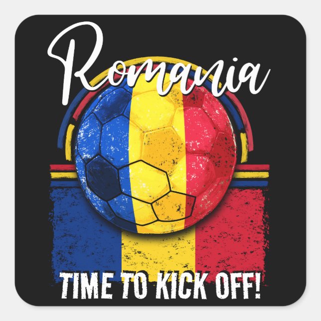 Football Romania Flag, Retro Blue Yellow Red Flag Square Sticker (Front)