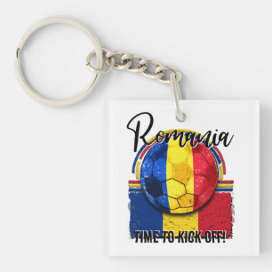 Football Romania Flag, Retro Flag Soccer Ball Key Ring