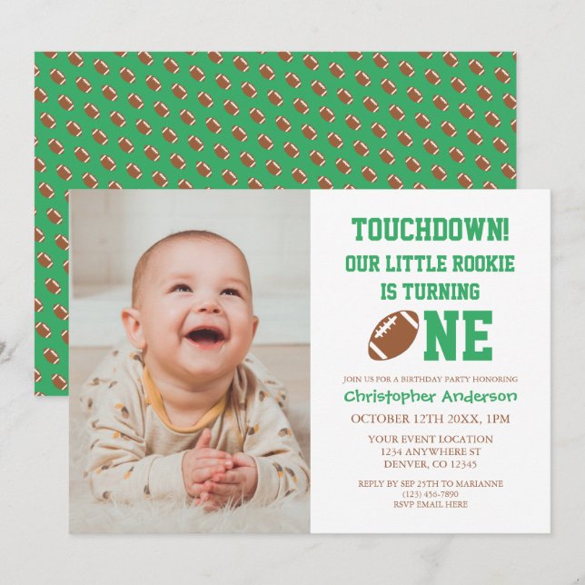 Football Rookie 1st Birthday Invitation (Front/Back)