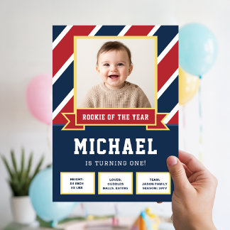 Football Rookie Of The Year 1st Birthday Kid Photo Invitation