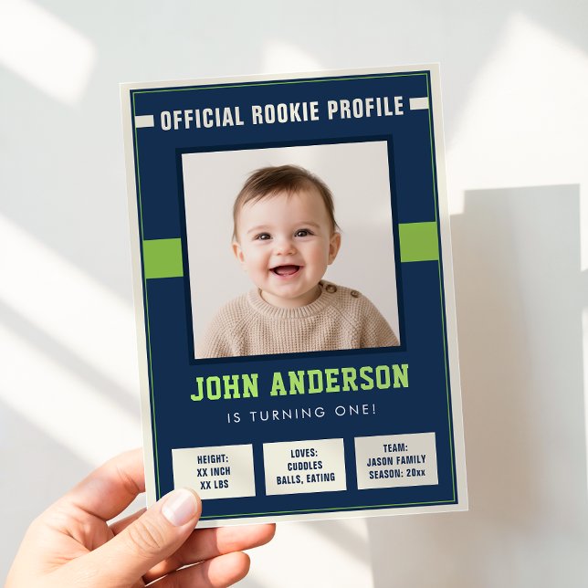 Football Rookie Profile Baby 1st Birthday Photo Invitation (Creator Uploaded)