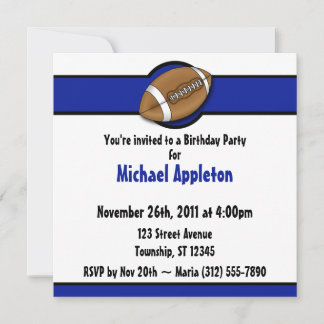 Football Royal Blue Birthday Invitations