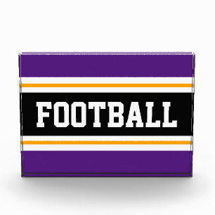 FOOTBALL Royal Purple Black Yellow White Stripes Photo Block
