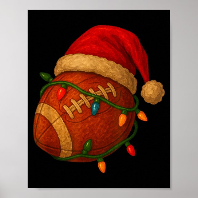 Football Santa Christmas Lights Xmas Men Boys Kids Poster (Front)