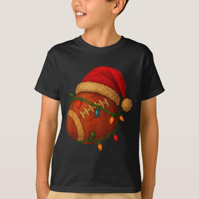 Football Santa Christmas Lights Xmas Men Boys Kids T-Shirt (Front)