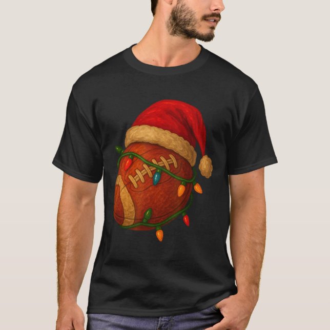 Football Santa Christmas Lights Xmas Men Boys Kids T-Shirt (Front)