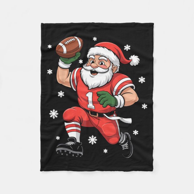 Football Santa Claus Lineman Christmas Quarterback Fleece Blanket (Front)