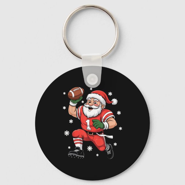 Football Santa Claus Lineman Christmas Quarterback Key Ring (Front)