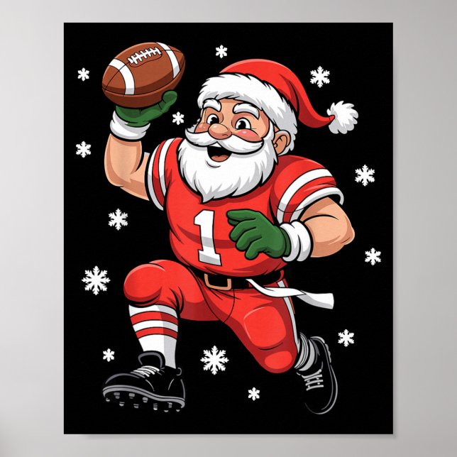 Football Santa Claus Lineman Christmas Quarterback Poster (Front)