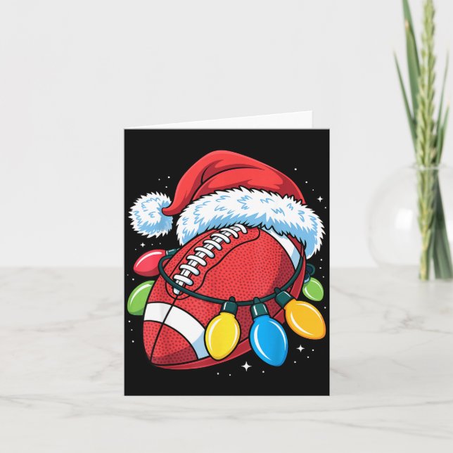 Football Santa Hat Christmas Lights Festive Touchd Card (Front)